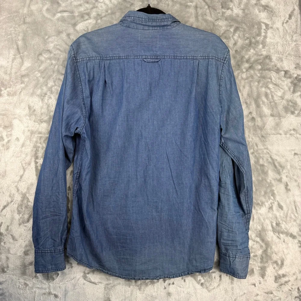 Denim & Flower Mens Blue Denim Collection Slim‎ Fit Button Down Shirt Large L